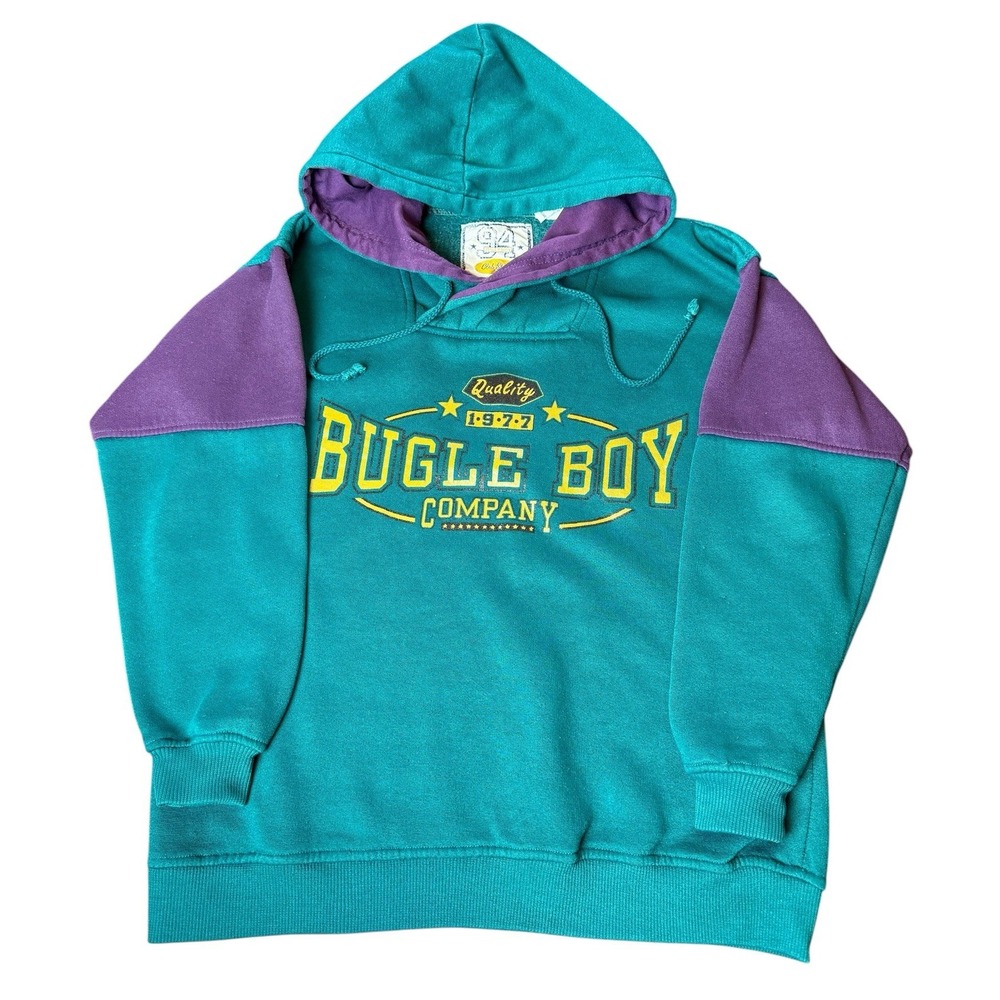 Boys Vintage 90s‎ Color Block Bugle Boy  Oversized Y2K Hoodie Sweater Small 8/10